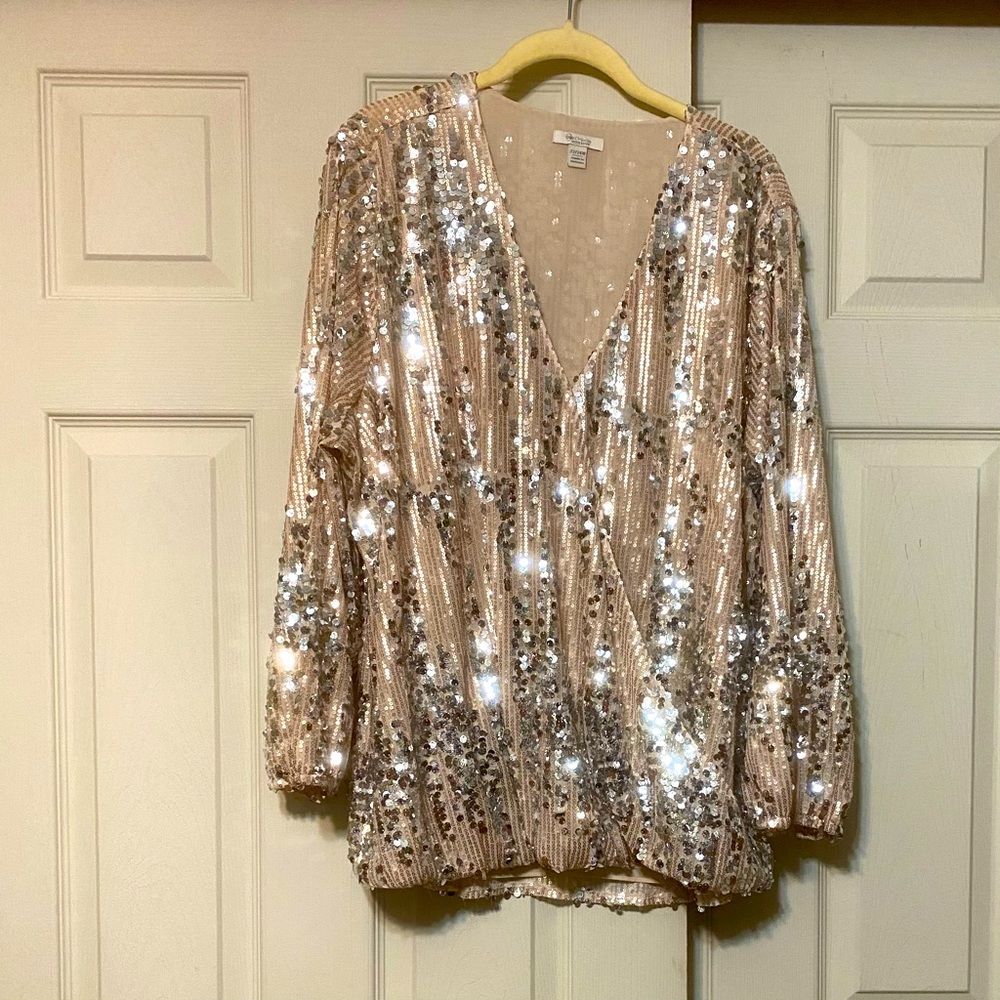 Cato Gold Sequin Blouse lined